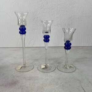 Home Trends MCM Candleholders‎ Glass Set Of 3 Clear & Blue
